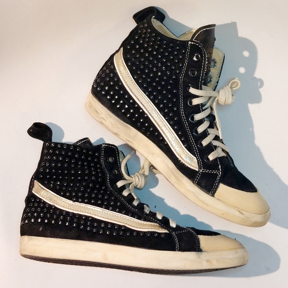 Primabase black suede & leather studded hi-top sneakers, EU40, EUC - Picture 2 of 16
